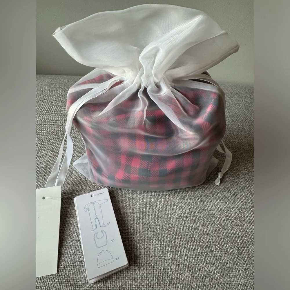 New Baby Ralph Lauren Plaid Footie,Hat,Bib & Bag Gift Set